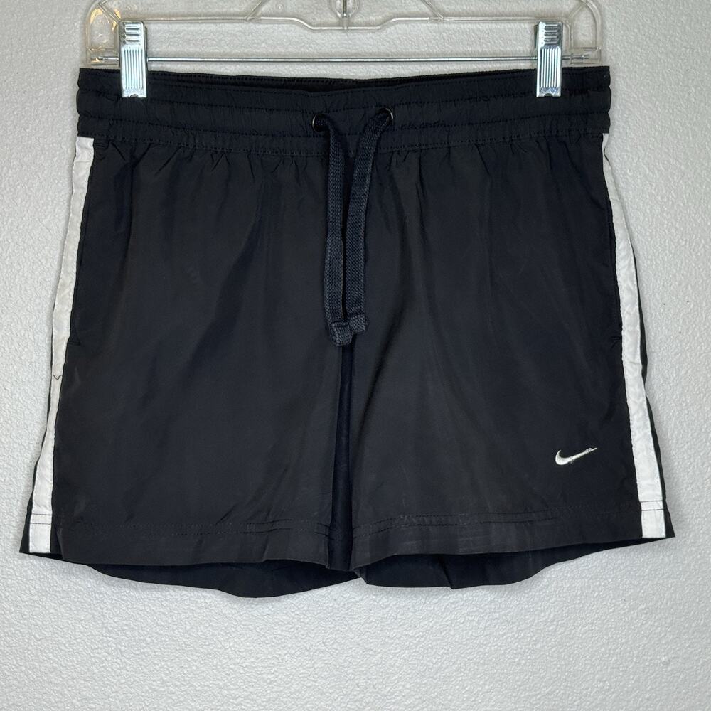 Nike Athletic Shorts Womens Sz Small Black w/ White Stripe Elastic Waist Pockets